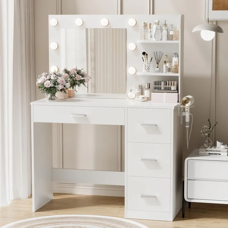 YESHOMY Vanity Desk with Mirror, 10 Lights