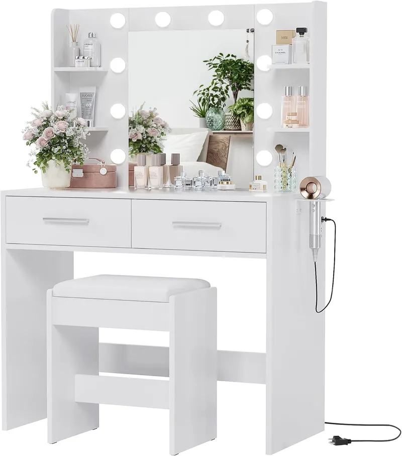 YESHOMY Vanity Desk with Mirror, Makeup Table with 2 Large Drawers